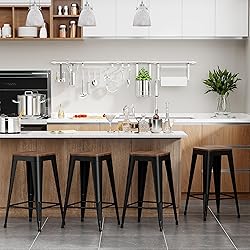 SHINEBOOM Barstools Set of 4 Black Metal Bar Stools