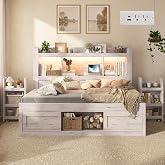 lividido Twin Daybed with Storage Headboard &amp; Hidden Bedside Racks, White | Bed with Bookcase Headboard, RGB LED, Charging Station, No Box Spring Needed, for Apartment, Guest Room
