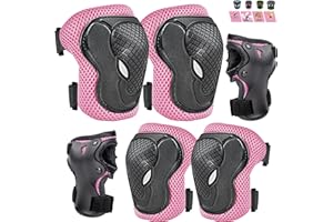 GTSBROS Knee Pads for Kids Knee Pads and Elbow Pads 6 in 1 Protective Gear Set with Wrist Guard for Boys Girls Skateboarding Inline Roller Skating Cycling Scooter(Pink)