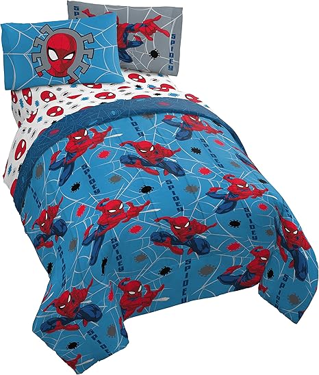 Amazon Com Jay Franco Marvel Spiderman Spidey Faces 4 Piece Twin Bed Set Includes Reversible Comforter Sheet Set Bedding Super Soft Fade Resistant Microfiber Official Marvel Product Home Kitchen