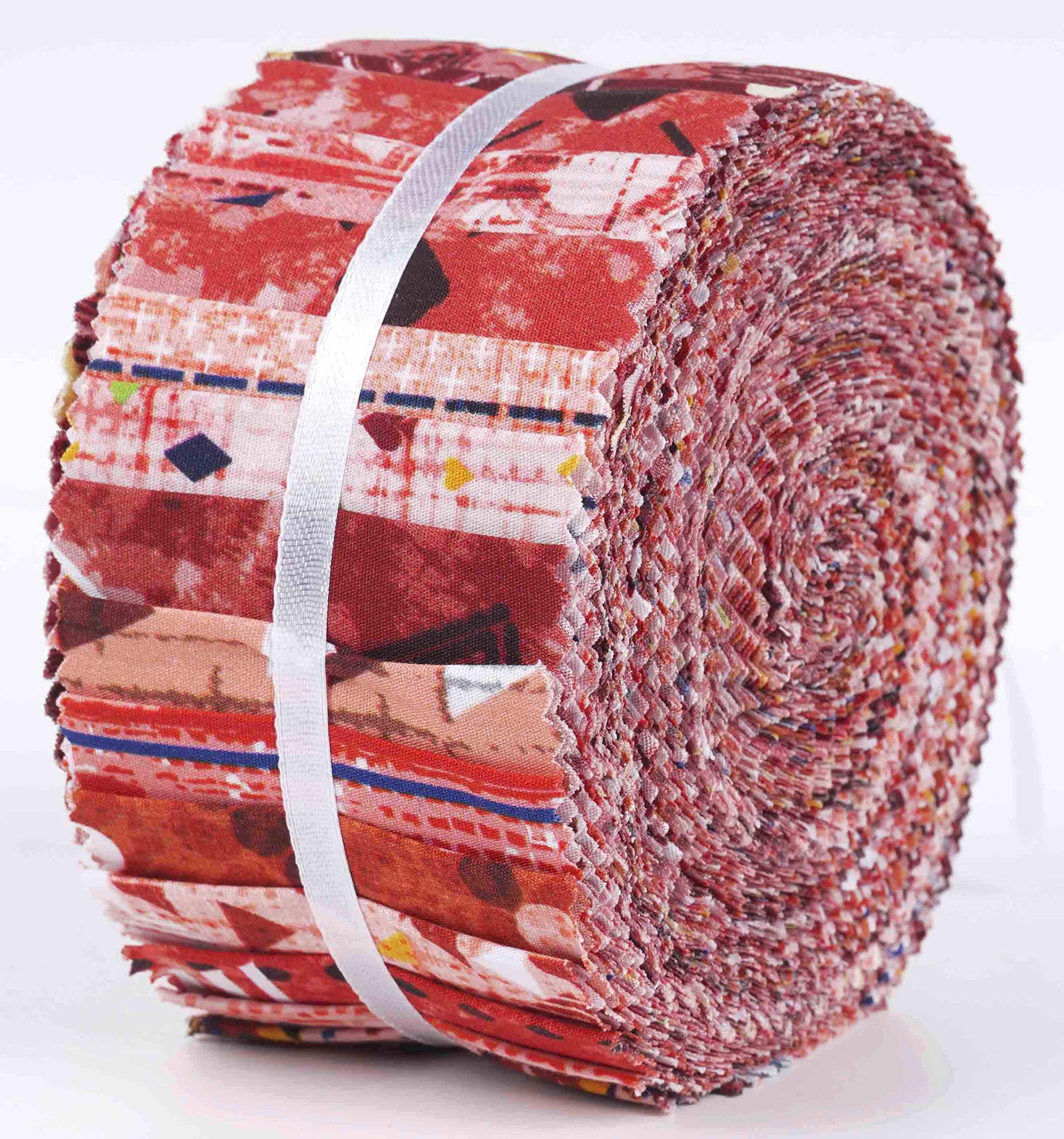 Soimoi 40Pcs Geometric & Texture Print Cotton Precut Fabrics for Quilting Craft Strips 2.5x42inches Jelly Roll - Red