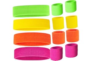 ZILO NOVELTIES Neon Sweatbands Set Includes Pink, Yellow, Green and Orange Headband and Wristbands, Sweat Bands Headbands for Women with Matching Wristbands, Sweatbands for Women for Halloween Costumes 80s