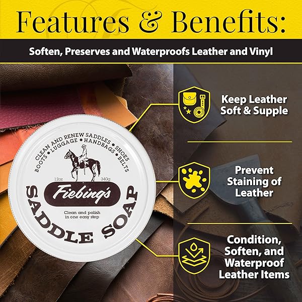 FIEBING’S WHITE SADDLE SOAP FOR LEATHER (12 OZ TIN) – LEATHER CLEANER & CONDITIONER TO SOFTEN, PROTECT & RESTORE LEATHERCRAFT – LEATHER SOAP FOR CAR SEAT, COUCH, SHOE, PURSE, BOOT, BAG, & SADDLES