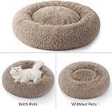Bedsure Plush Round Cat Bed 50x50x13cm Camel Indoor Pets Calming view 2
