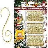 160 Pcs Christmas Ornament Hooks Gold S-Shaped Hangers with Storage Box Christmas Tree Hooks for Ornaments, Xmas Ornament Hangers for Tree Decoration