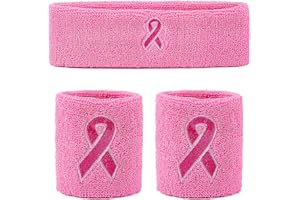 MKYSZLT Breast Cancer Awareness Sweatbands Pink Ribbon Wristbands for Men Women,Pink Headband for Basketball Baseball Running Yoga Tennis Gym and Supporting Breast Cancer Awareness