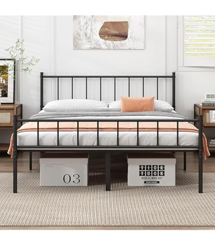 Amazon.com: VECELO Metal Platform King Bed Frame with Wooden