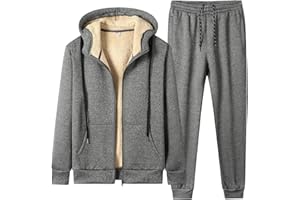 Men's Sweatsuit 2 Piece Fall Winter Fleece Lining Full Zip Hooded Sweatshirt Jogger Pants Thicken Sets