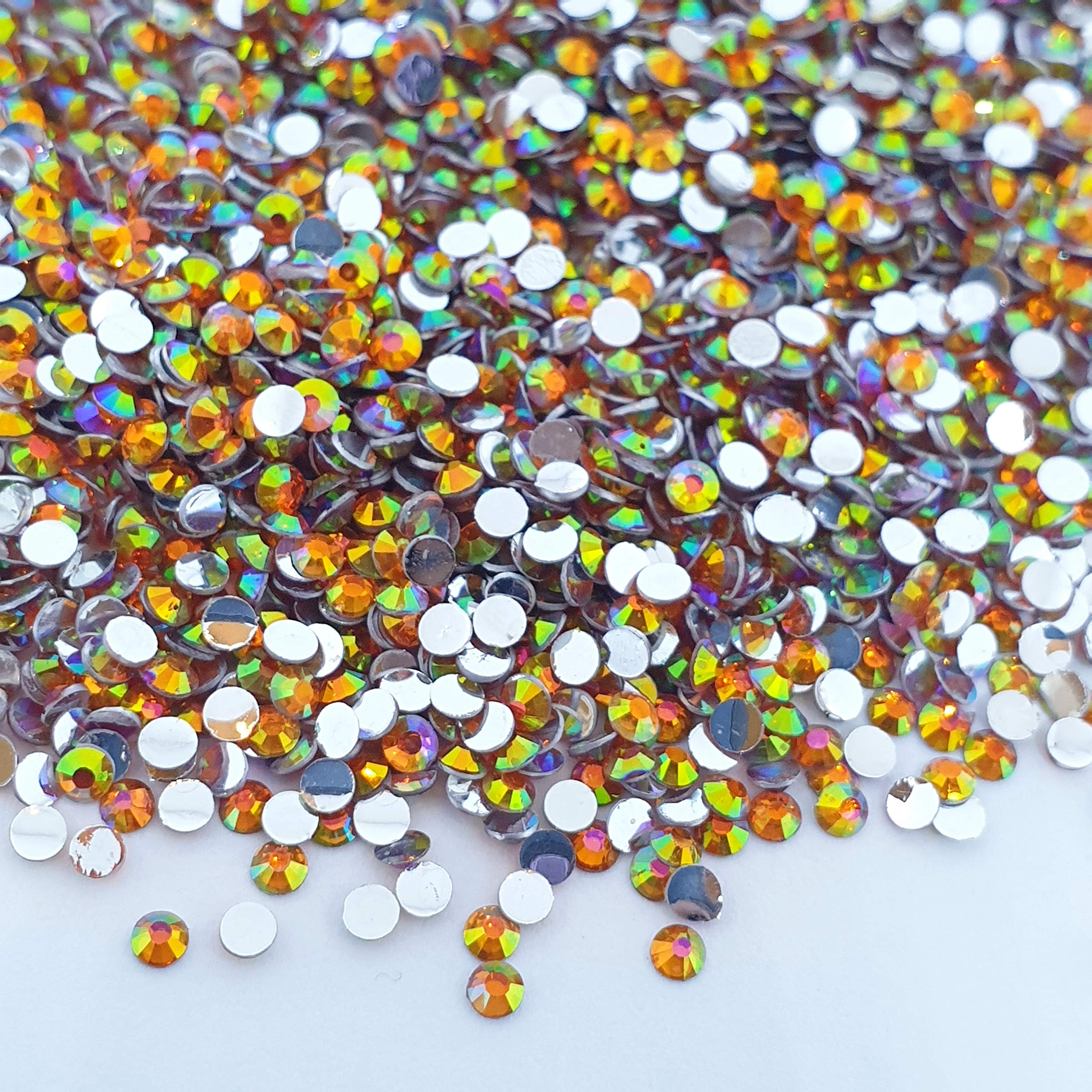 MajorCrafts 4000pcs 2mm ss6 Crystal AB Coated Flat Back Round 14 Facets Small Resin Rhinestones Embellishment Gems (Crystal Orange AB07)