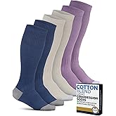 Pembrook Light Compression Socks for Women & Men - 3 Pairs | 8-15 mmHg Cotton Compression Socks Women, Knee High Comfort