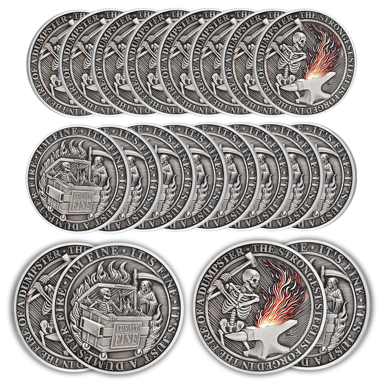 20Pcs Skeleton Dumpster Fire Coin, Grim Reaper Dumpster Fire Challenge Coin - Funny Office Desk Accessories - Novelty Coins Pocket Token - Inspirational Office Gifts for Men Women