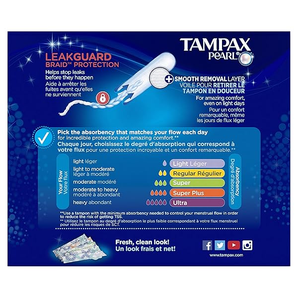 TAMPAX PEARL PLASTIC TAMPONS, SUPER ABSORBENCY, UNSCENTED, 50 COUNT (PACKAGING MAY VARY)