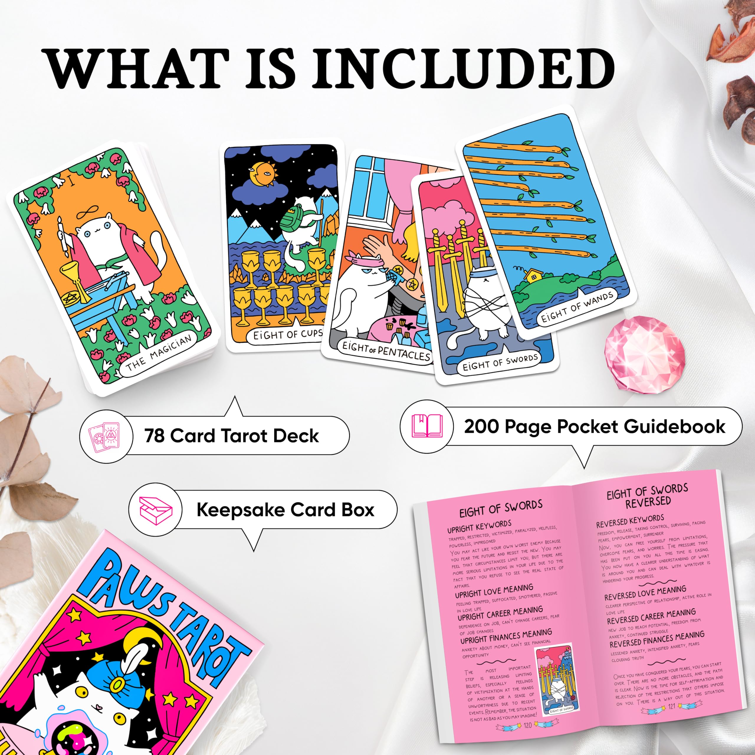 Wyspell Cat Tarot: A 78-Card Deck with Guidebook - Unique Tarot for Cat Lovers and Enthusiasts - Cute Cards for Beginners