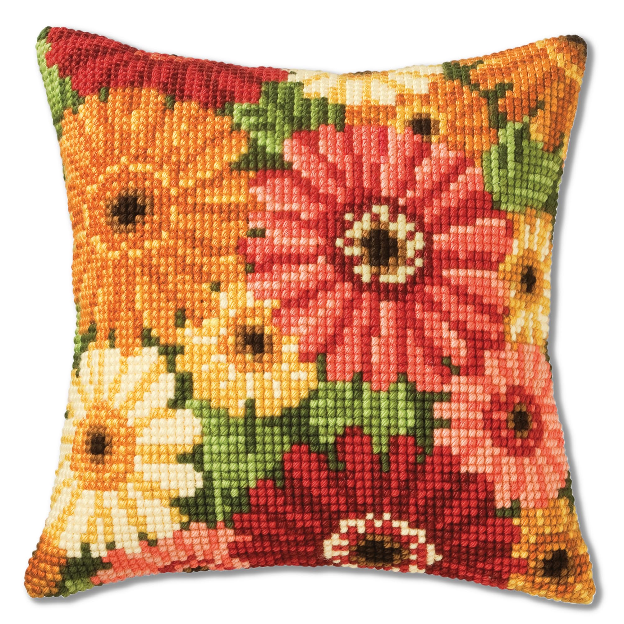 Vervaco Gerbera Cross Stitch Cushion, Multi-Colour, 1200998