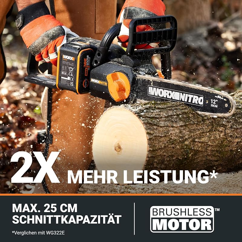 WG350E.9 Profi Akku Kettensäge 20V, ohne Akku & Ladegerät