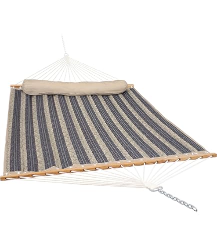 Hamac De Camping Double Autoportant Avec Oreiller Et Support – Vert Rayé
