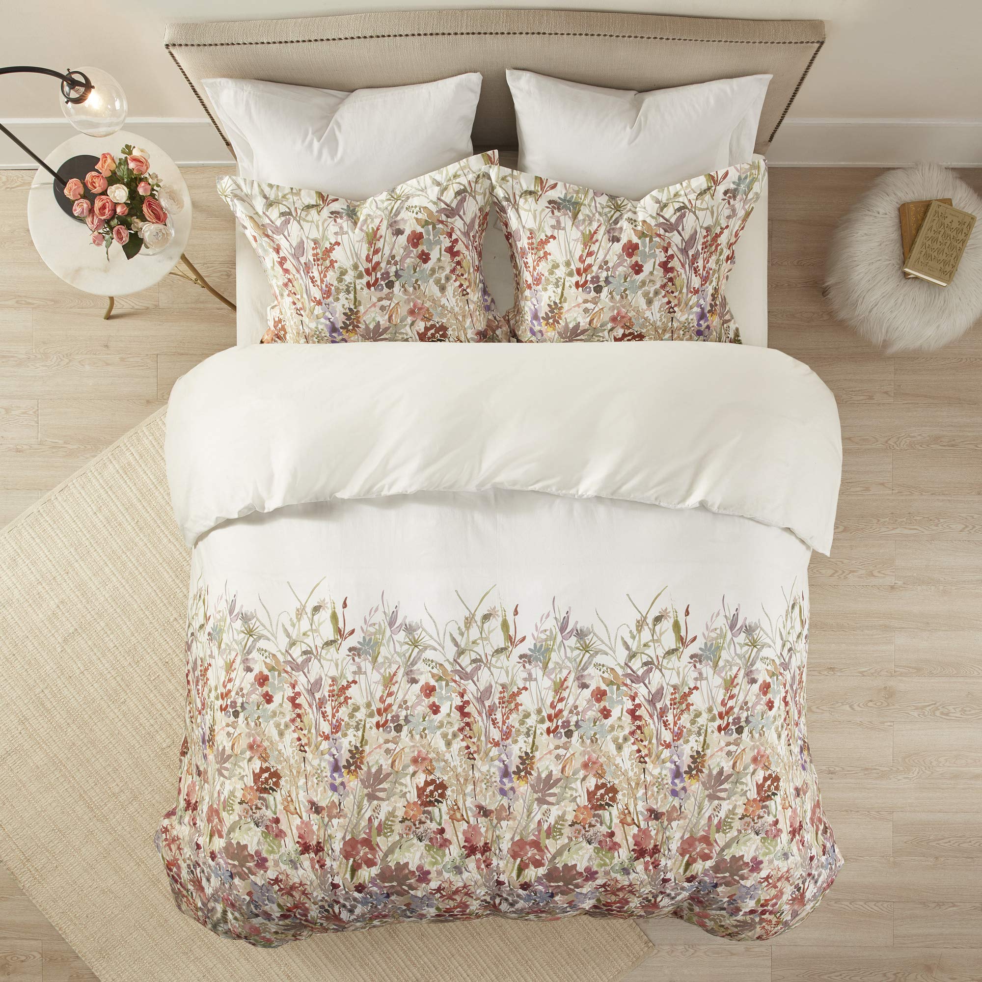 Photo 1 of Madison Park 100% Cotton Duvet Floral Watercolor Print, All Season Comforter Cover Modern Farmhouse Bedding Set with Matching Sham, King/Cal King, Multicolor 3 Piece