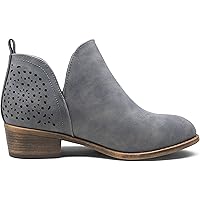 VEPOSE Women's Ankle Boots Low Heels Chunky Cutout Booties Perforated Western Shoes