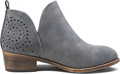 VEPOSE Women's Ankle Boots Low Heels Chunky Cutout Booties Perforated Western Shoes