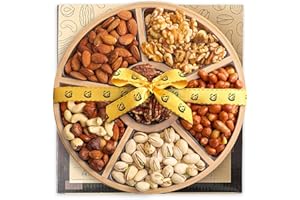 ARTISANAL CRAVINGS Gourmet Christmas Nuts Gift Baskets - 6 Assortments of Premium Nuts - Festive Christmas Holiday Nut Platter | Holiday Mixed Nuts Box, Christmas Gourmet Food Gift Basket for X-MAS, Sympathy Gift Baskets, Round, Kosher, USA Made