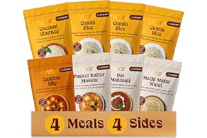 The Cumin Club Ready to Eat Vegetarian Indian Meal Kit - Comfort Indian Food - 4 Mains plus 4 Sides Including 3 Instant Rice Servings