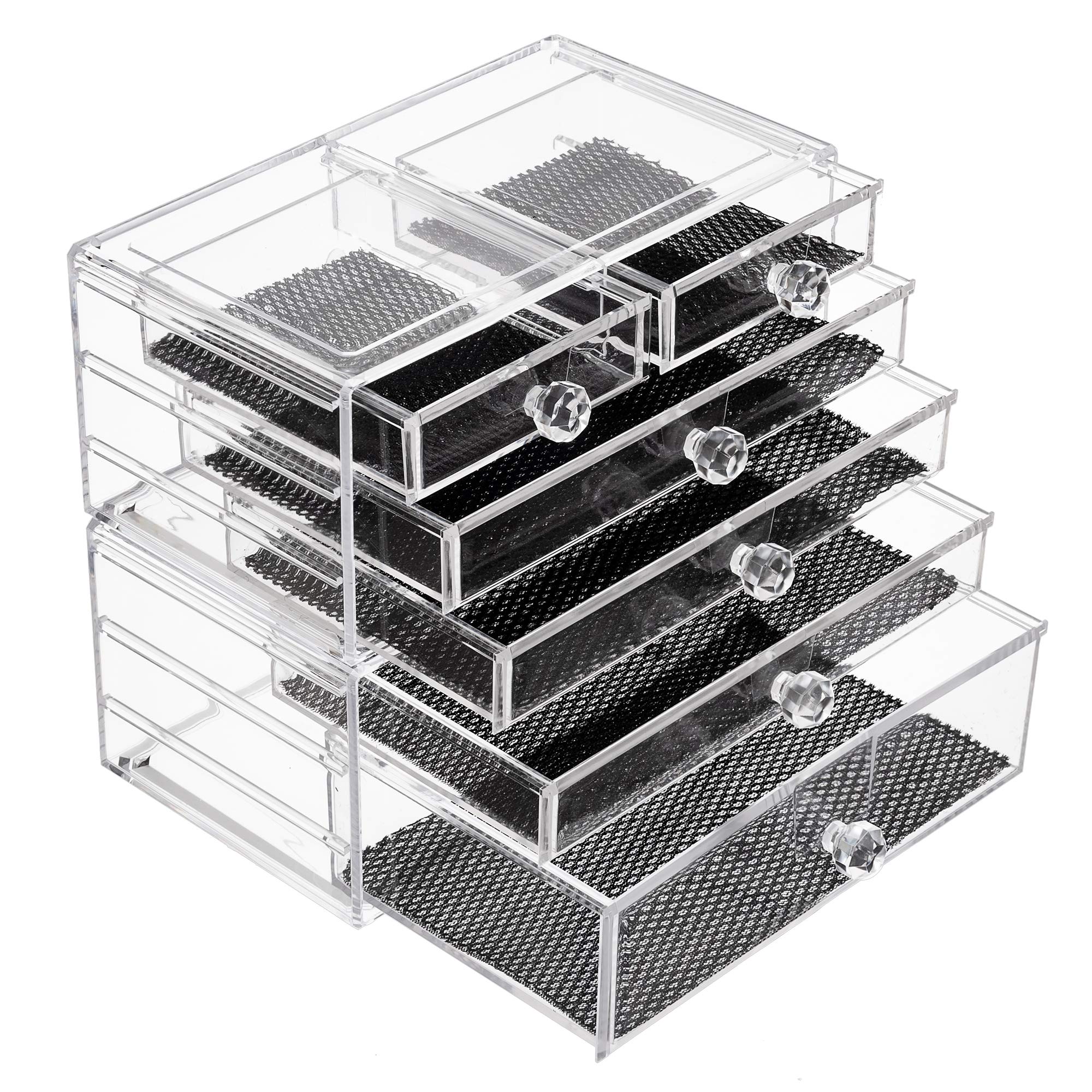 iPEGTOP Acrylic Makeup Organizer Cosmetics Storage Case, Large 6 Drawers Stackable 2 Pieces Clear Makeup Organiser Jewelry Lipstick Holder Display Box for Vanity, Bathroom Counter
