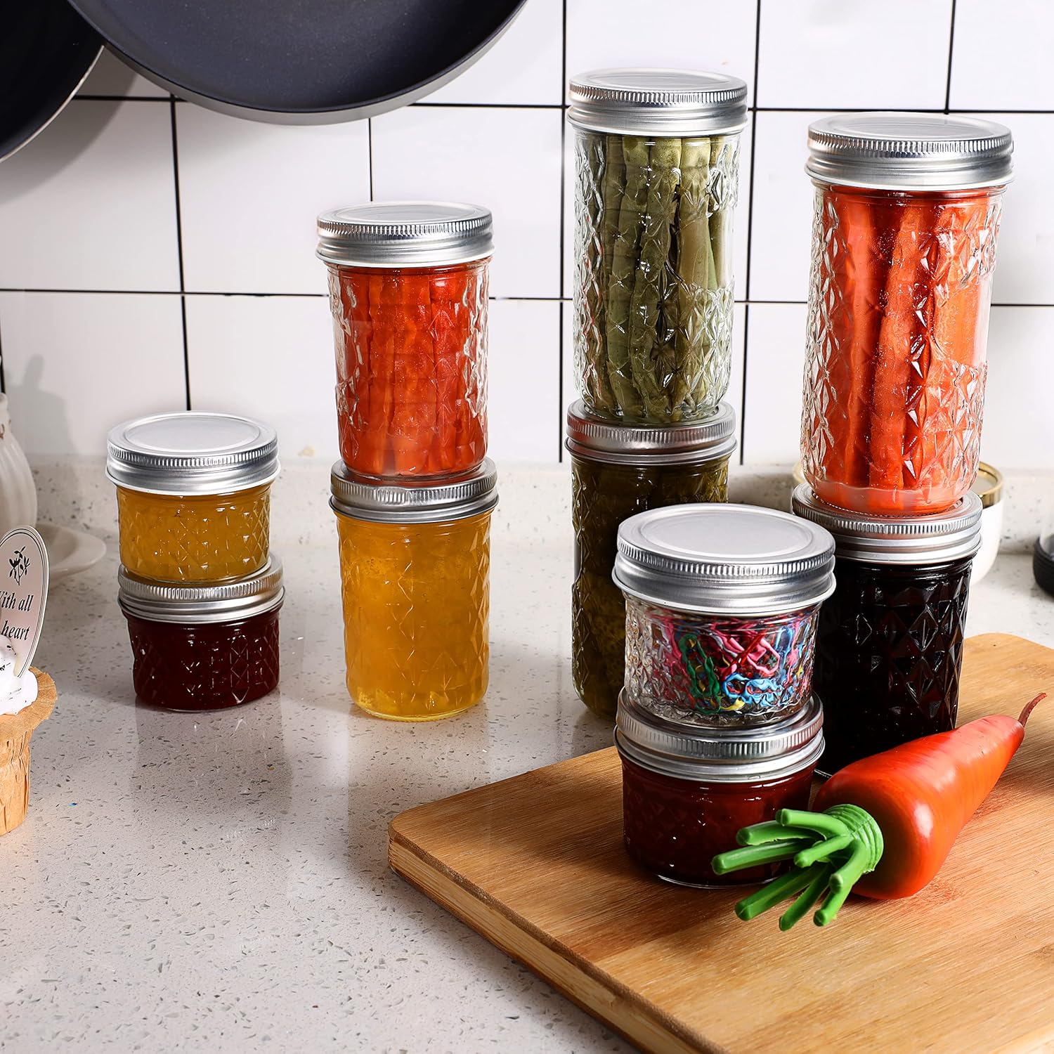 LovoIn Mason Jars Canning Jars, Jelly Jars With Regular Lids, Ideal for Jam, Honey, Wedding Favors, Shower Favors, Baby Foods, DIY Magnetic Spice Jars, 4 OZ x 3, 8 OZ x 3, 12 OZ x 3: Home Improvement