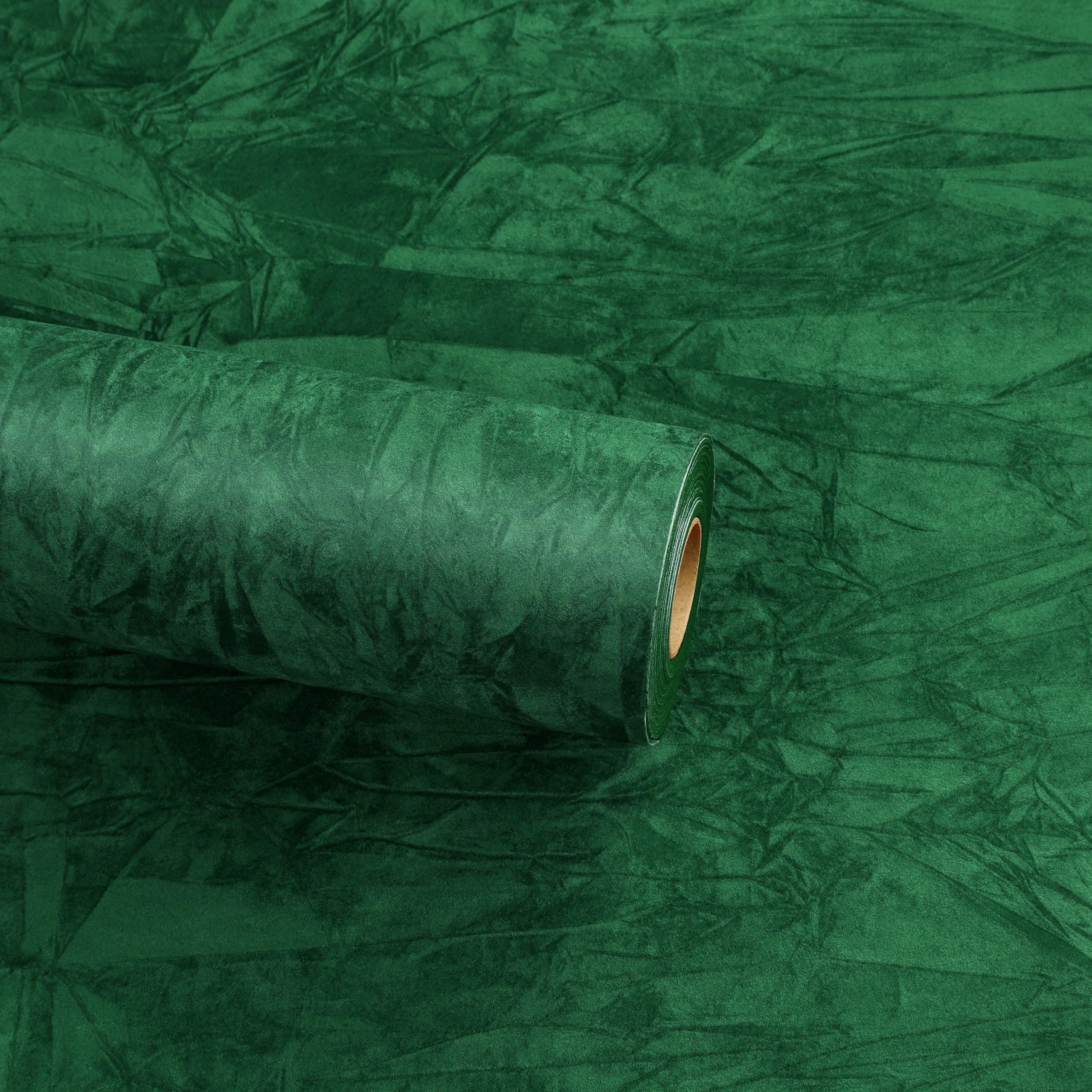 ReWallpaper Velvet Dark Green Wallpaper Peel and Stick Wallpaper Textured Bedroom Thicken Green Velvet Fabric Wallpapers Vintage Sticky Back Felt Roll for Shelves Drawers Cupboards 44.5cmx2m