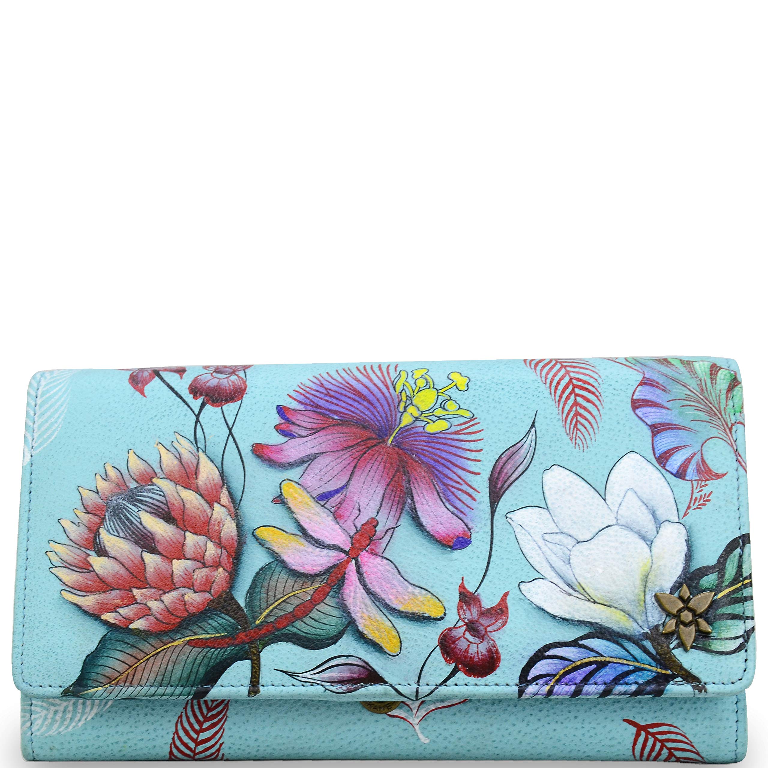Anuschka Accordion Flap, Women’s Hand-Painted Genuine Leather Wallet - Jardin Bleu