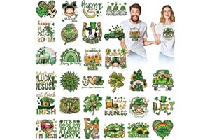 Estune 30 Pcs St. Patrick's Day Iron on Transfers Patches Decals Western Clover Appliques Cowboy Iron on Decals for T Shirts Iron on Heat Sticker for Clothes Bag Pillow Covers DIY Decorations