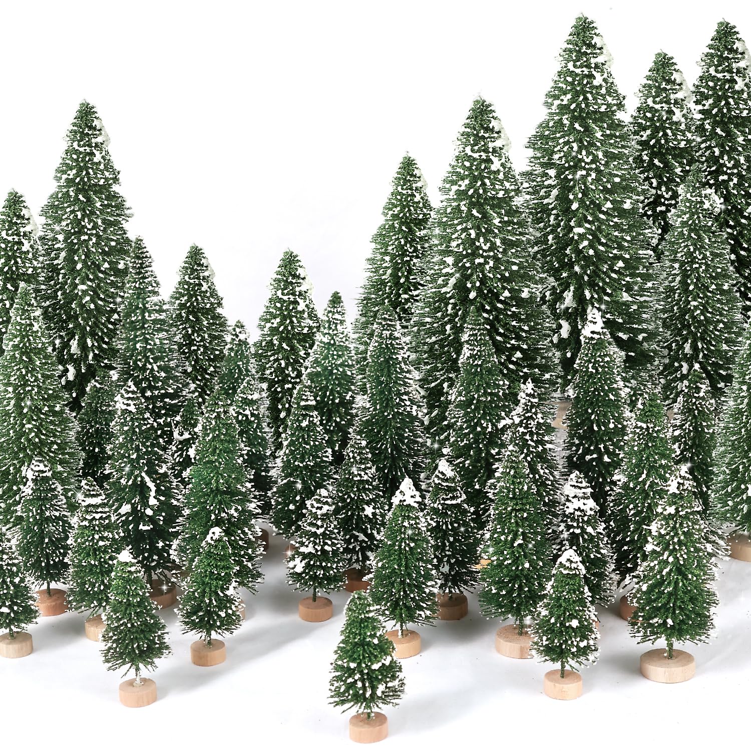 Photo 1 of 30Pcs Mini Christmas Trees Artificial Christmas Tree Bottle Brush Trees with Wooden Base for Christmas Decor Christmas Party Home Table Craft Decorations(Green-A)