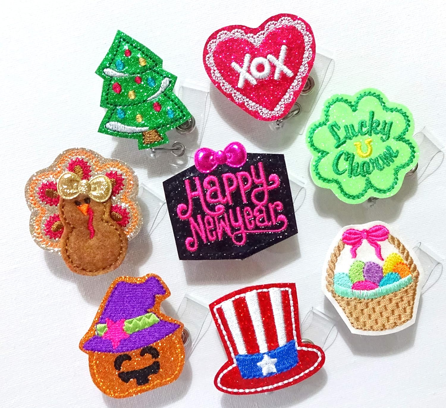 Download Holiday Badge Reel Bundle Halloween Thanksgiving Christmas New Year Valentines St Pattys July 4th Swivel Badge Reel Nurse Gifts Id Badge Holder Gifts Amazon In Office Products