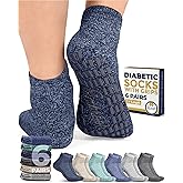 Pembrook 6 Pairs Diabetic Ankle Socks for Men & Women with Grips - 12 Colors Neuropathy Socks for Men | Non Slip | Edema