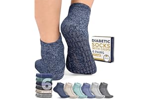 Diabetic Ankle Socks for Men & Women with Grips | 6 Pairs 1/4 Length Wide Non Binding Non Slip Diabetic Socks for Men & Women