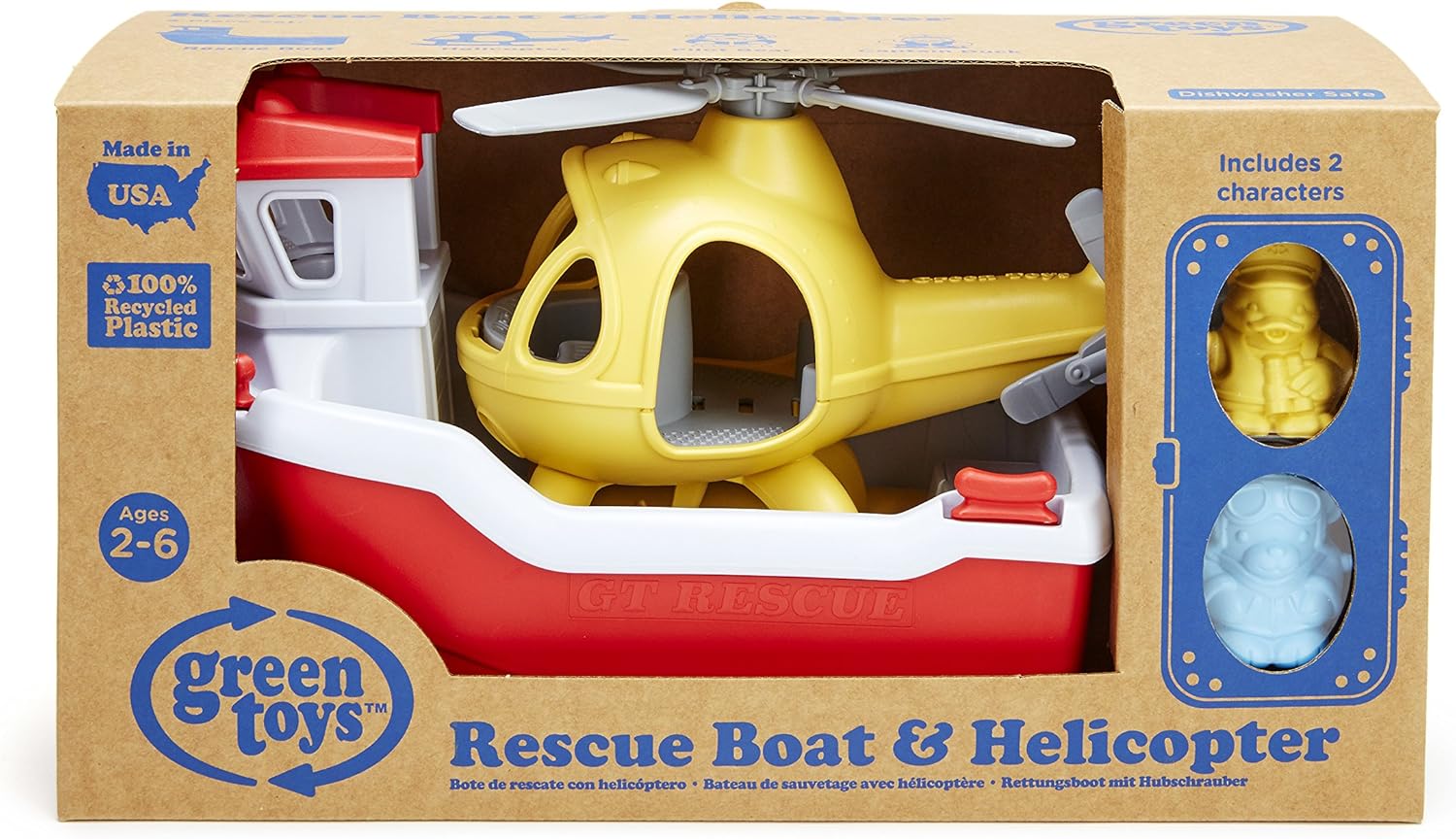 Green Toys Rescue Boat with Helicopter: Toys & Games