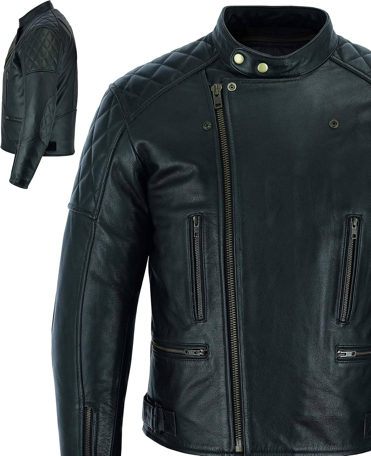 Texpeed Motorbike Top Grain Leather Motorcycle Jacket Diamond Stitched