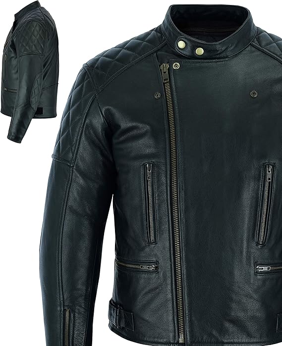 Texpeed Motorbike Top Grain Leather Motorcycle Jacket Diamond Stitched Brando Black 4XL: Amazon 