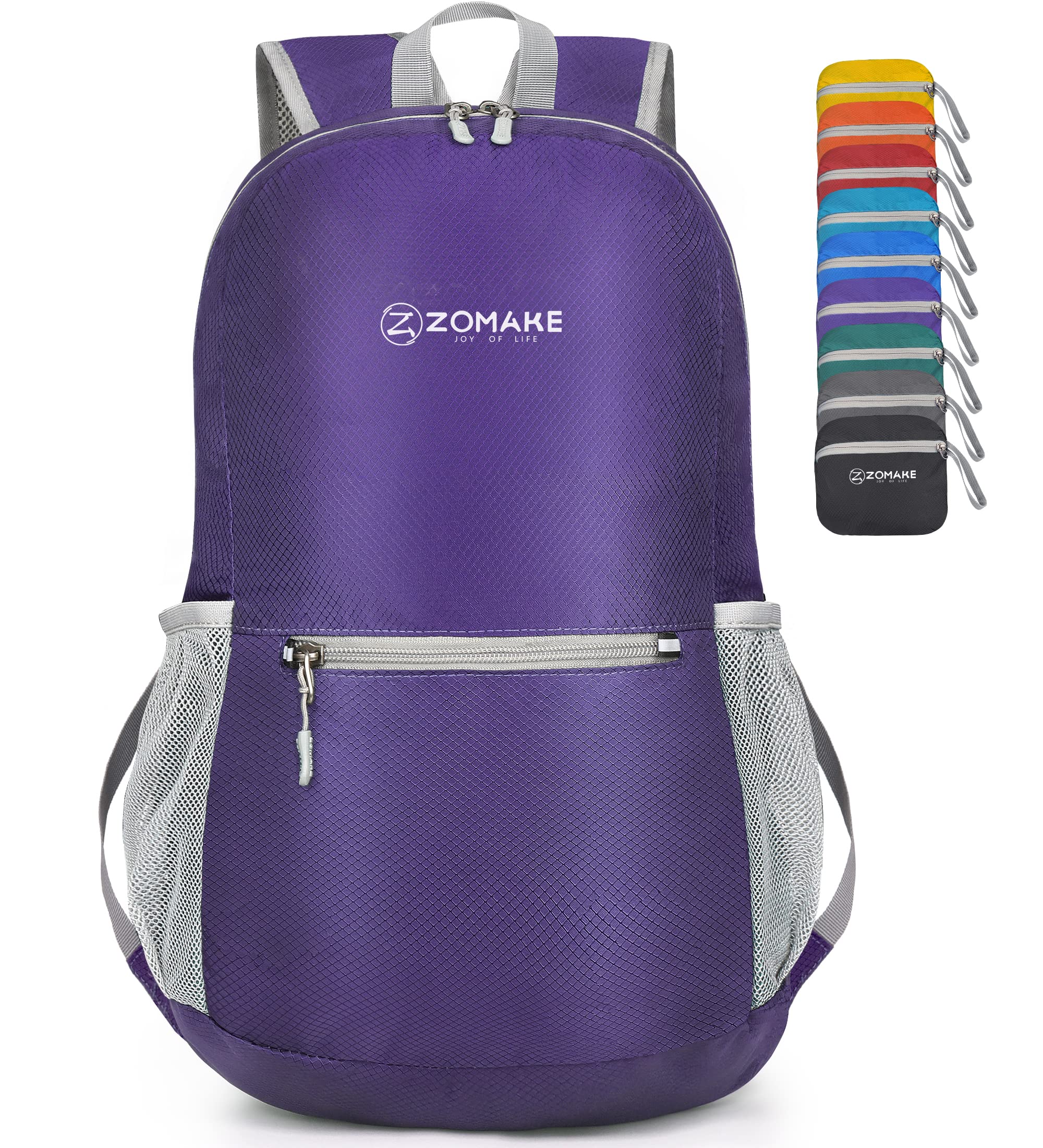 ZOMAKE Lightweight Foldable Backpack, Packable Rucksack 20L Folding Small Back Pack Foldaway Ultralight Daypack for Women Men Travel Hiking Walking (Purple/S)