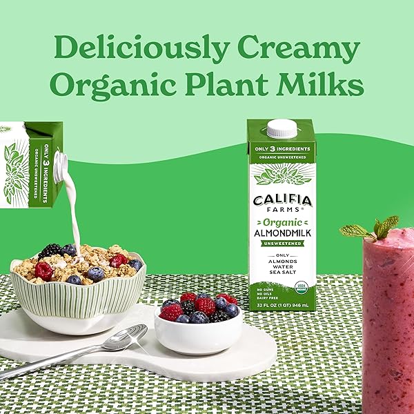 CALIFIA FARMS – ORGANIC UNSWEETENED ALMOND MILK, 32 OZ (PACK OF 6), DAIRY FREE, VEGAN, PLANT BASED, KETO, VEGAN, GLUTEN FREE, NON GMO, USDA ORGANIC
