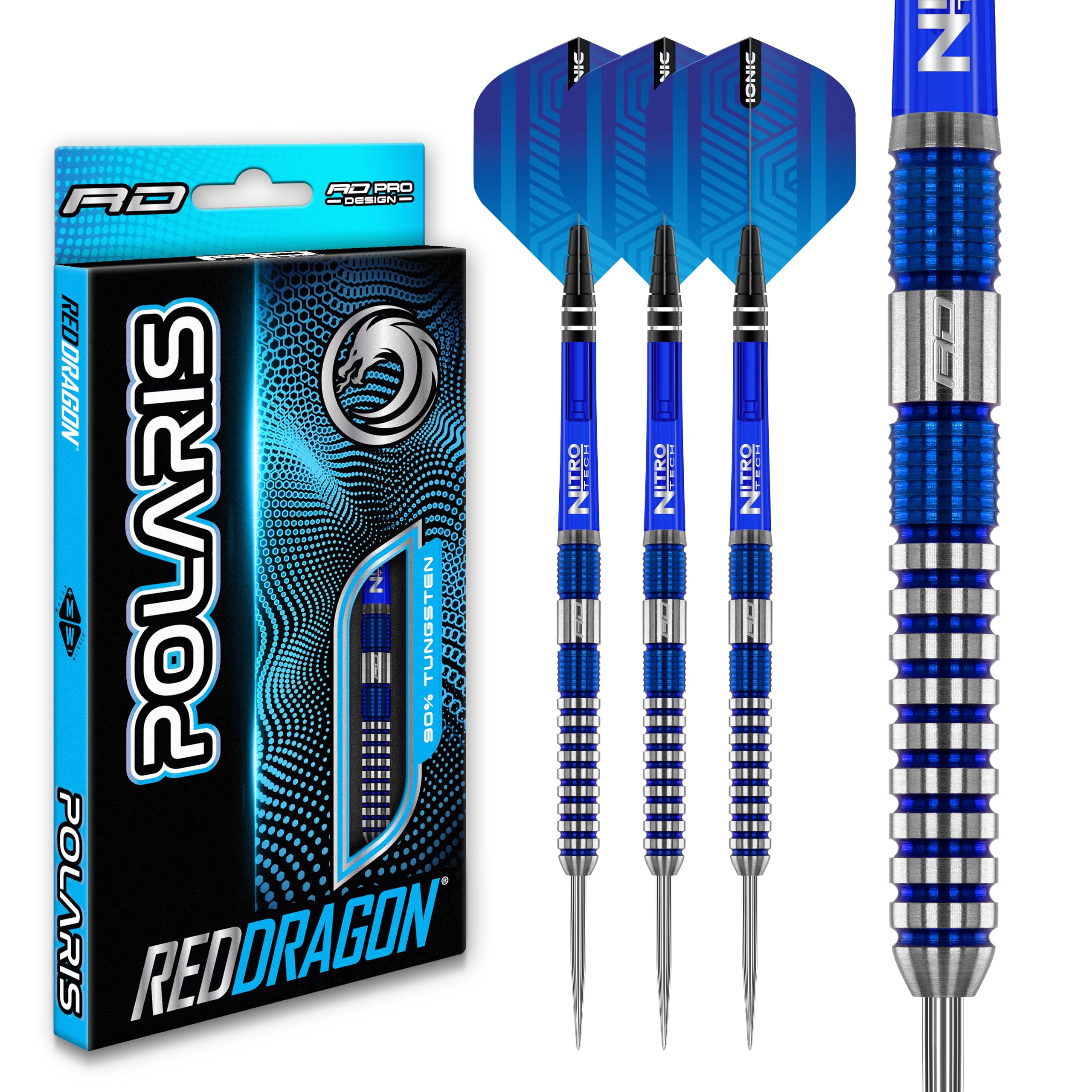 RED DRAGON Polaris: 22 gram Tungsten Professional Darts Set with Flights and Nitrotech Shafts (Stems)