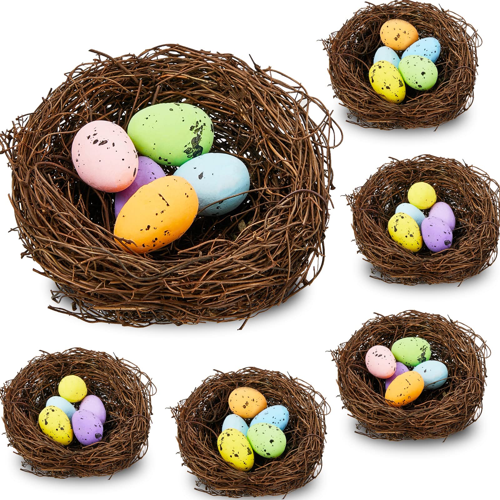 Photo 1 of Yookeer 6 Pcs Easter Bird Nest with Eggs Spring Party Decoration Handmade Decorative Miniature Birds Nests for DIY Spring Displays and Easter Decorations(Random)