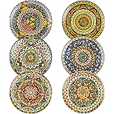 Henten Home Dinner Plates Set of 6, 10.5 Inch Porcelain Plate, Colorful Bohemian Serving Dishes for Kitchen, Pasta, Salad, Decorative, Microwave & Dishwasher Safe
