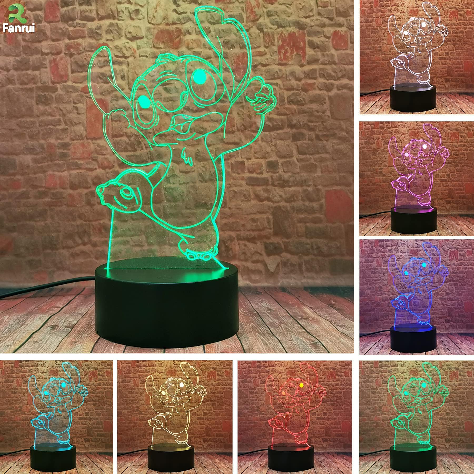 Fanrui Stitch Cartoon Kawaii Elvis Teddy Stitch Dog Anime Figure Lamp Dancing Jumping Stitch 16 Color Change Dimmable Night Lights Boys Kids Room Nursery Home Decor Child Girls Baby Xmas Gifts