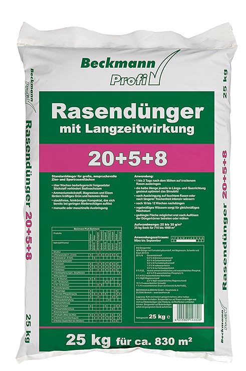 Beckmann Profi Rasendünger 20+5+8+(4) mit Langzeitwirkung in 25 kg