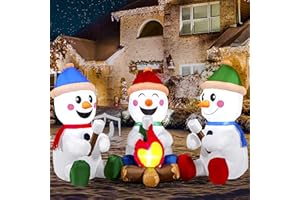 Joiedomi 6 FT Long Christmas Inflatable Snowman with Campfire, 3 Pack Small Snowman with Built-in LEDs Christmas Blow Up Yard Decoration with Light for Xmas Party Outdoor, Garden, Lawn Winter Decor