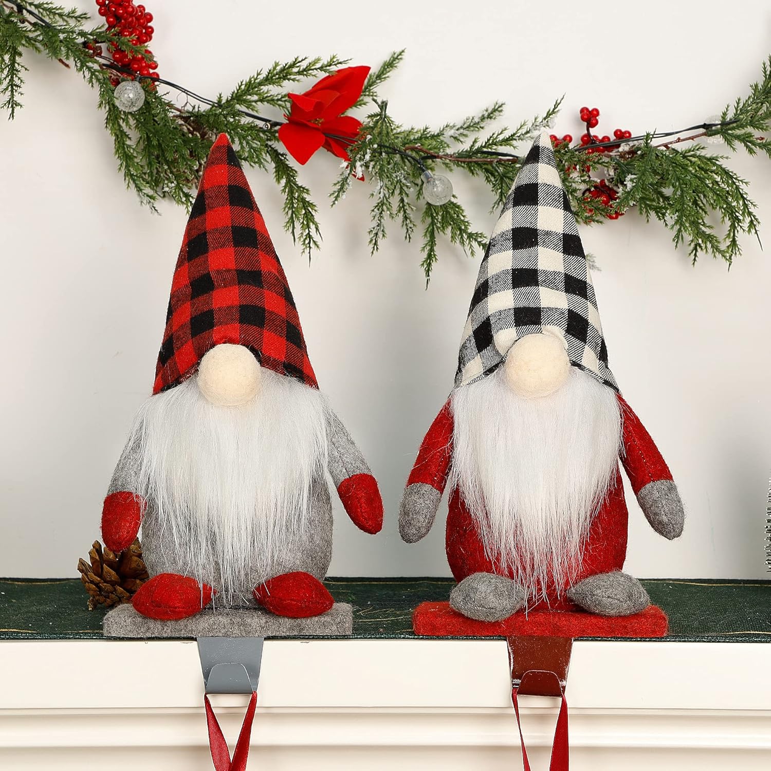 Stockings & Holders - Lulu Home Christmas Stocking Holder, 2 Pack Soft Stuffed Christmas Metal Stocking Hangers, Rustic Farmhouse Christmas Stocking Hooks for Fireplace, Mantle, Shelves