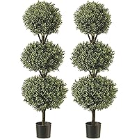 Topiary Trees Artificial Outdoor 2 Pack - 4.6' Artificial Designer Topiary Ball Trees -Faux Topiary Artificial Plant Boxwood 