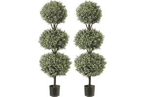NORTHWOOD CALLIGER Topiary Trees Artificial Outdoor 2 Pack - 4.6' Artificial Designer Topiary Ball Trees -Faux Topiary Artificial Plant Boxwood -UV Protected Artificial Topiary Ball for Outdoors -Outdoor Topiary
