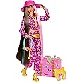 Barbie Extra Fly Travel Doll, Safari Look with Colorful Hair, Pink Camo Outfit, Golden Boots & Accessories