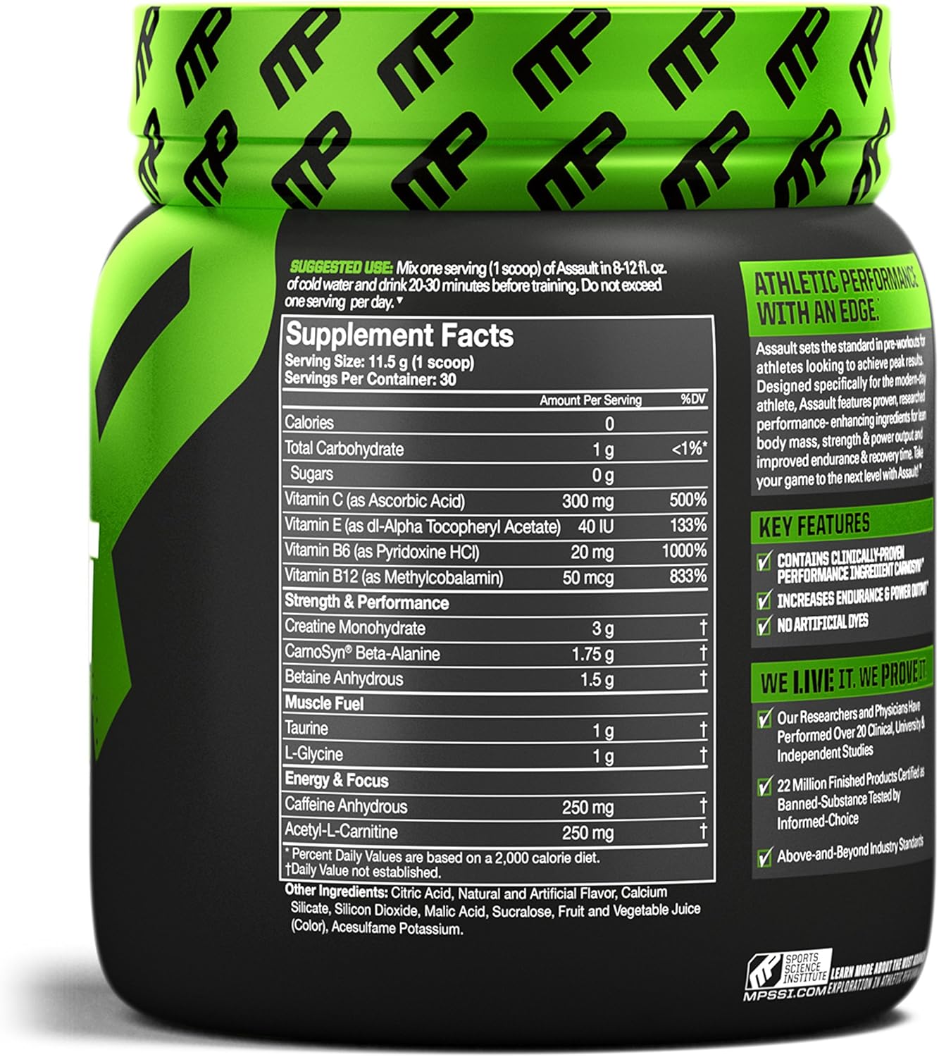 MusclePharm Assault Sport Pre-Workout Powder with High-Dose Energy, Focus, Strength, and Endurance, Blue Raspberry, 30 Servings: Health & Personal Care